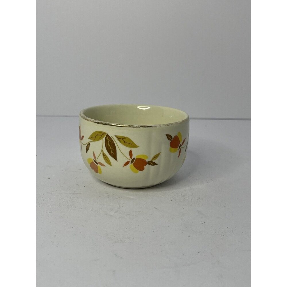 Antique Vtg Hall’s Jewel Tea Autumn Leaf Custard Cup Ramekin 2” Tall Gold Trim